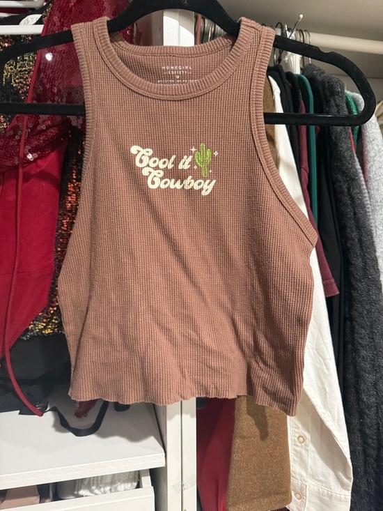 Tops - Cool it Cowboy Ribbed Tank Top - Brown